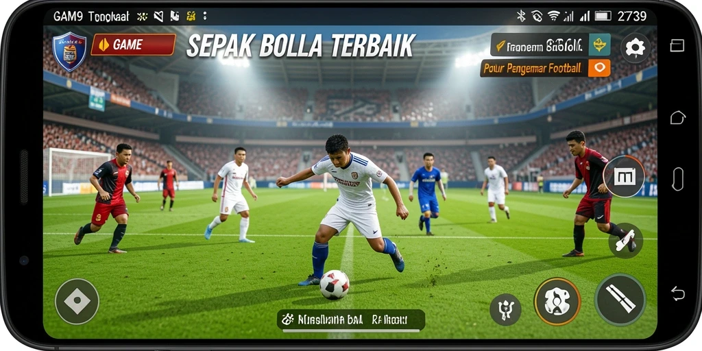 Screenshot dari gameplay menampilkan pertandingan sepak bola yang seru.