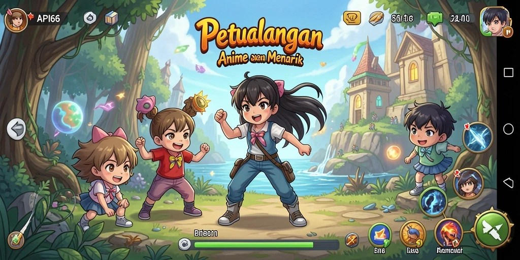 Tampilan gameplay anime yang menarik dan penuh warna.