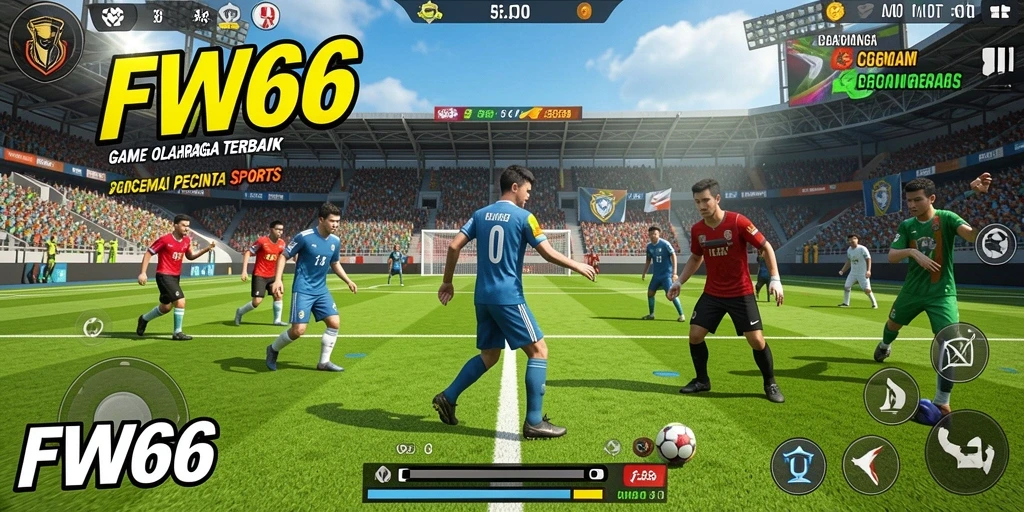 Screenshot utama FW66 menampilkan aksi mendebarkan dalam permainan olahraga.
